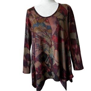 Soft Surroundings Tunic Long Sleeve Brown Red Wearable Art SZ M
